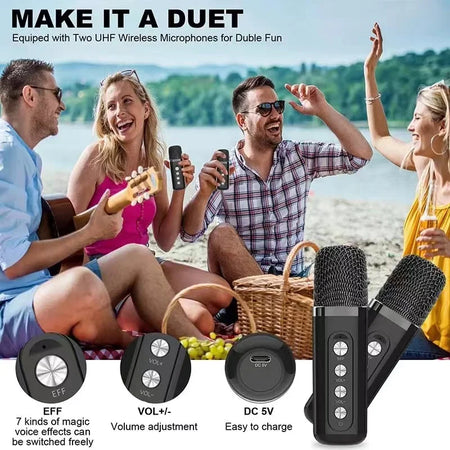 YS-203 Dual Microphone Karaoke Machine - Dual Wireless Mics
