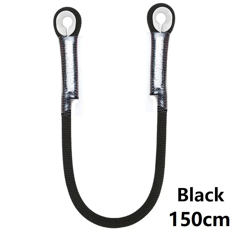 Outdoor Rock Climbing Lanyard 10.5mm Static Rope 20kN Protective Eye-to-eye Pre-Sewn Cord Loop Sling Mountaineering Equipment Black-150cm