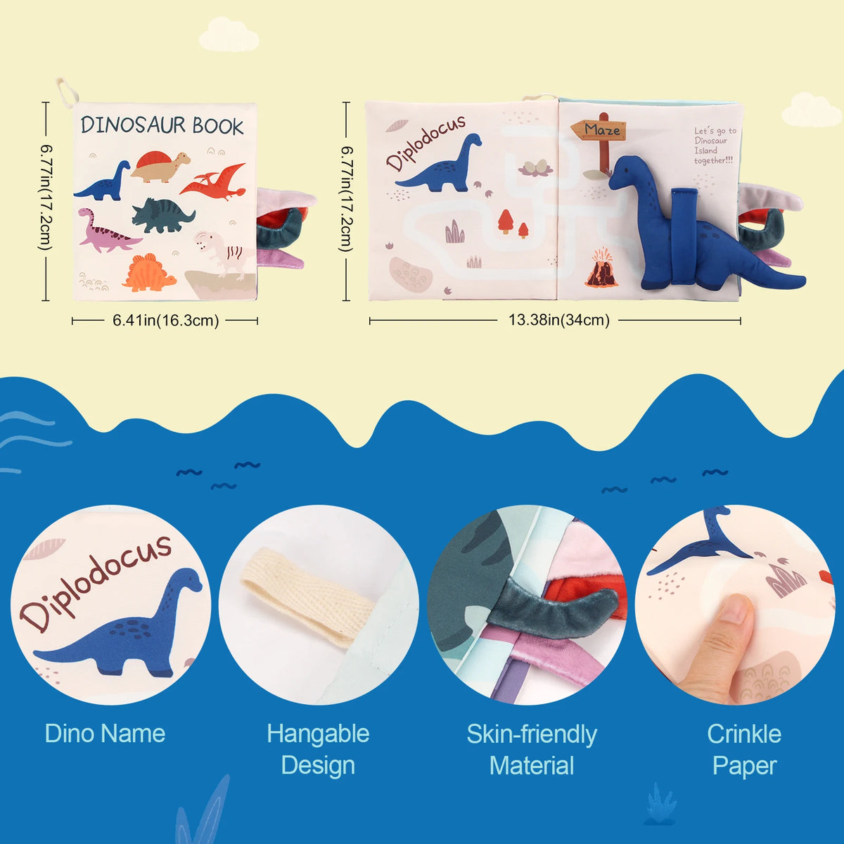CoolPlay Dinosaur Soft Cloth Book &ndash; Engaging Sensory Experience for Babies