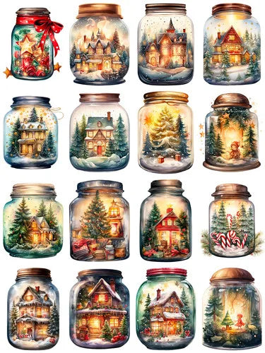 Winter Magic Pot Stickers - 16Pcs DIY Scrapbooking A2057