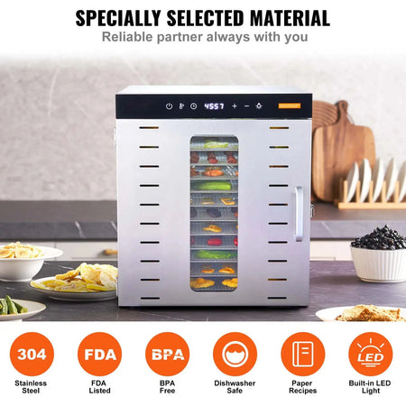 10 Tray Stainless Steel Food Dehydrator with Timer