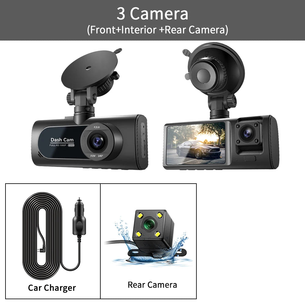 3 Channel Car DVR HD 1080P &ndash; Triple Lens Full Coverage Recording 3 Camera / 128G