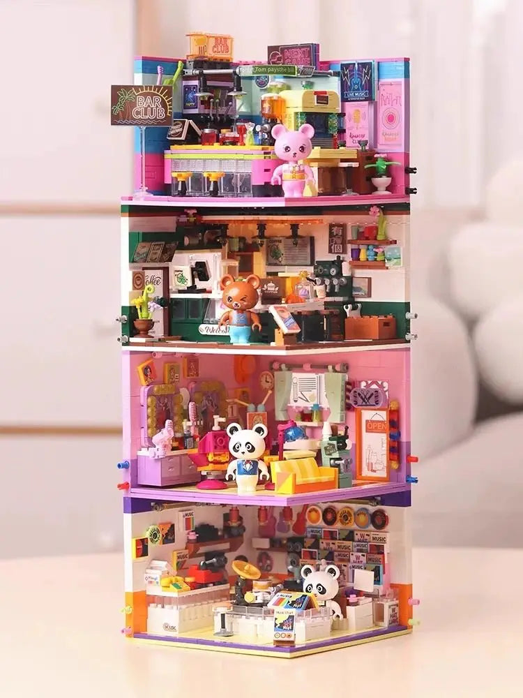 Σετ Μικρών Τουβλών Οικοδομής Μικρή Πόλη με Κομμωτήριο, Καφετέρια, Μπαρ ABS