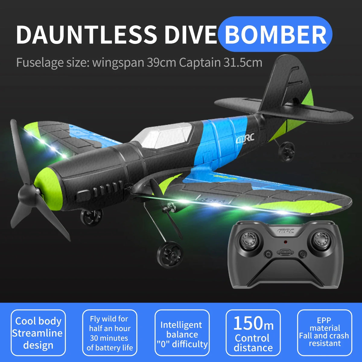 G8 RC Fighter Plane &ndash; LED Light 2CH Glider for Kids