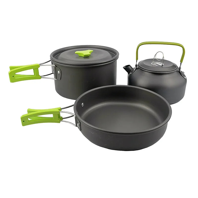 Lightweight Camping Cookware Kit for Outdoor Adventures Green 3 Set