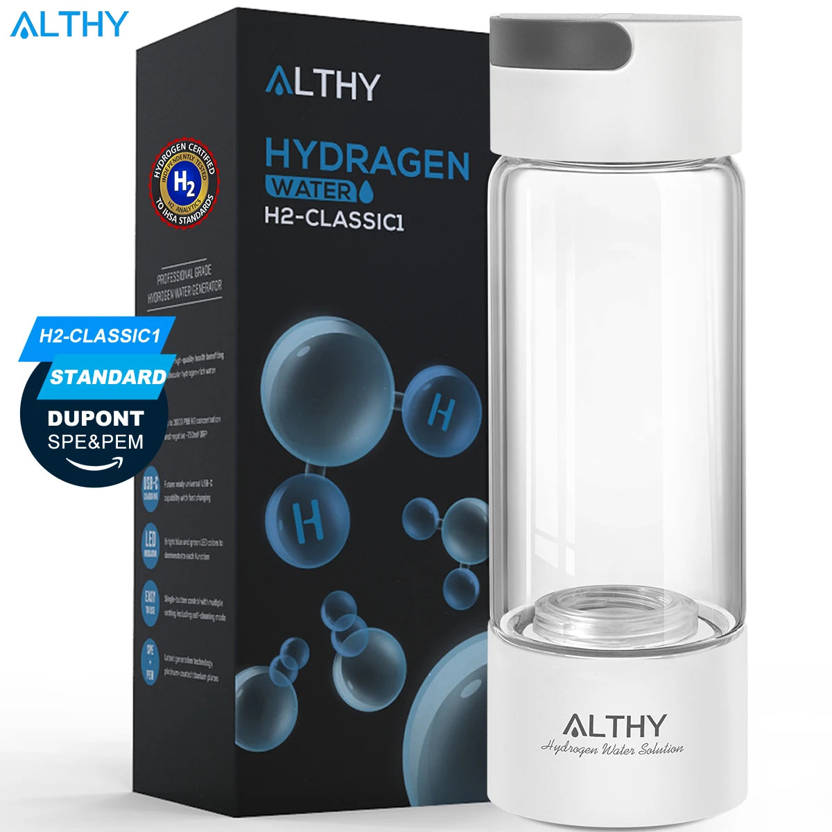 ALTHY H2 Water Bottle &ndash; Dual Chamber Dupont Ionizer
