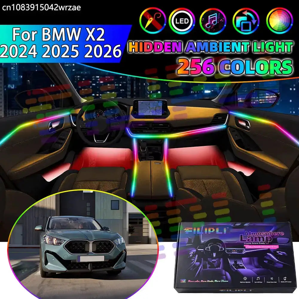 For BMW X2 2024 2025 2026 U10 iX2 MK2 RGB Car Interior Ambient Lights Strips Breathing Lighting Kit App Control LED strips Auto by InterCyprus Trading Ltd