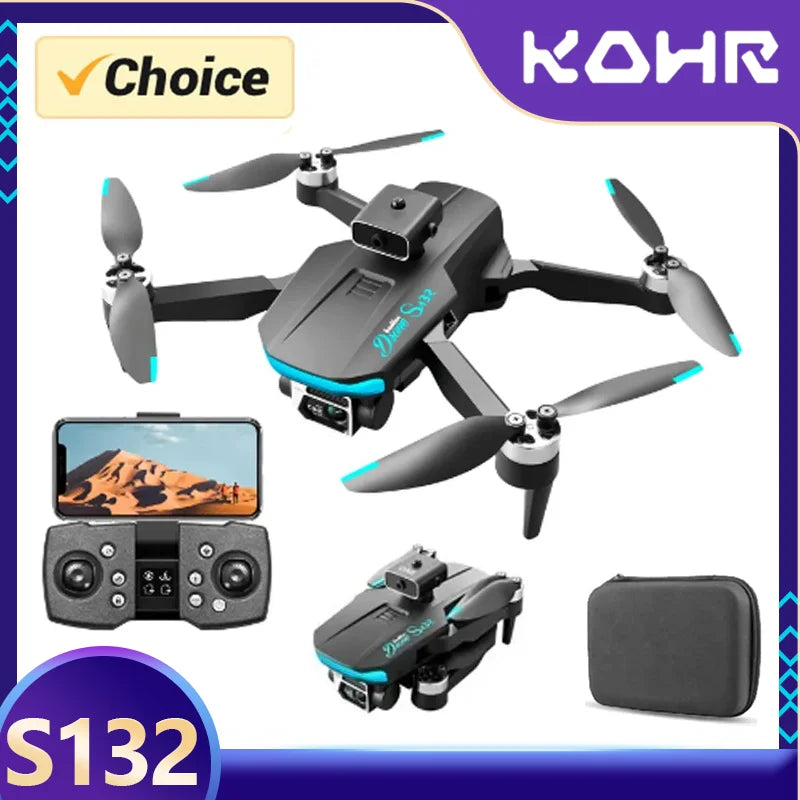 🟠 KBDFA S132 Mini Drone Drone GPS Уклонение от препятствий без ruse Motor RC 8K Dual Camera HD Helicopter Professional Quadcopter Dron Toys