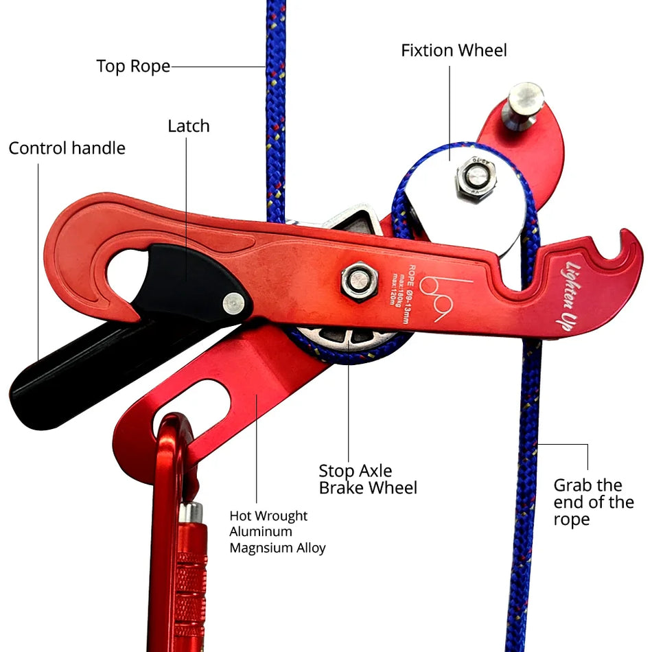 LightenUp Professional Handle-Control Abseiling Device for Rock Climbing