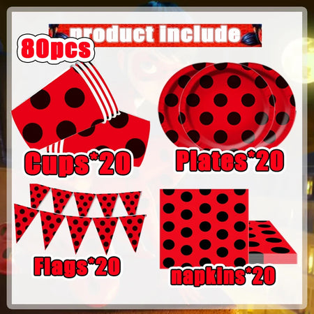 Ladybug Birthday Party Supplies Set bpqz-80pcs / CHINA