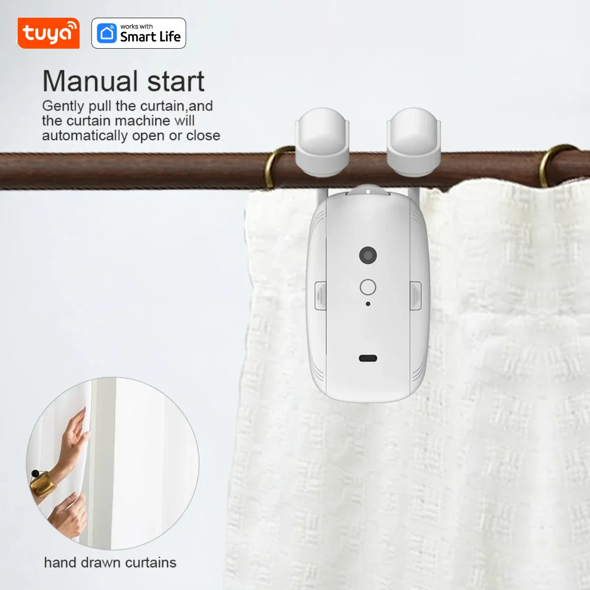 Tuya Smart Curtain Robot ( Roman Rod Track) Bluetooth APP Short Range Control, Timed switch, Pull-to-start, 8KG load capacity