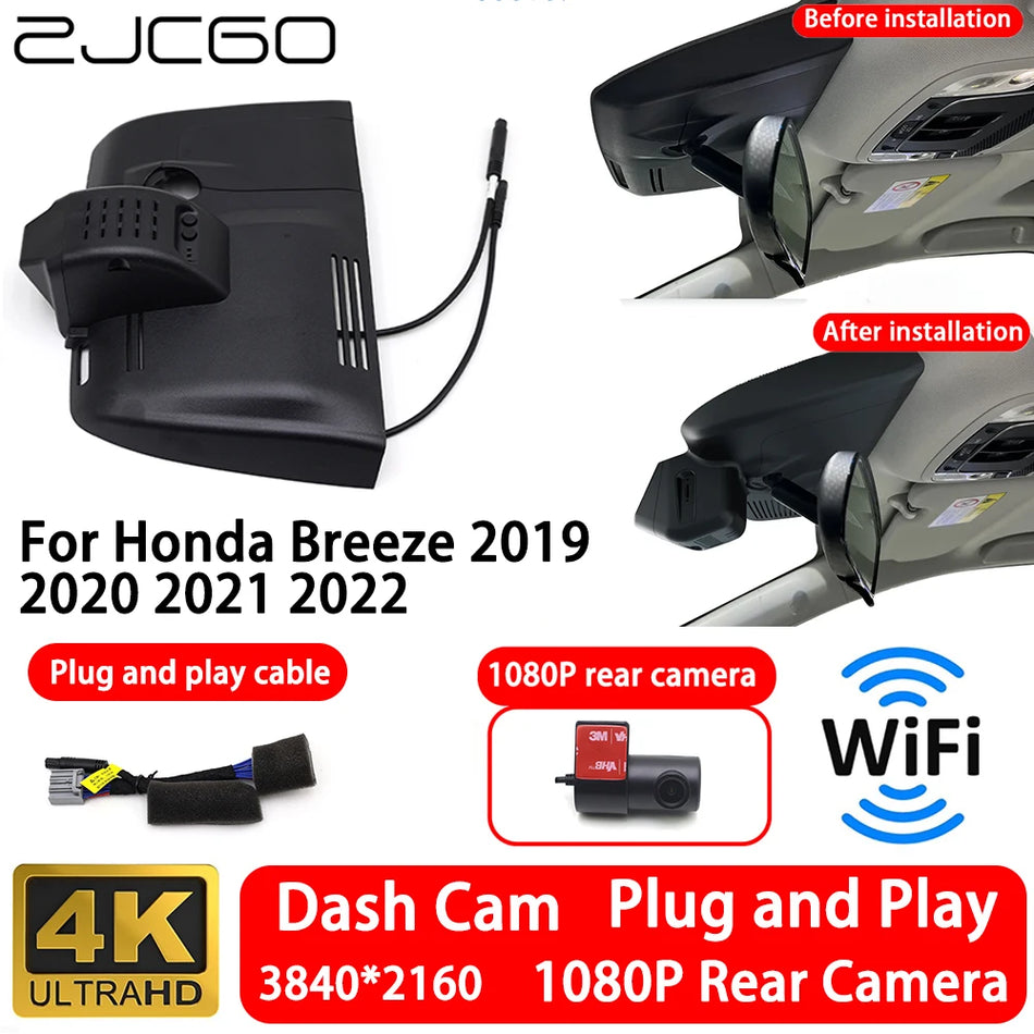 Dash Cam 4K Front and Rear Camera, WiFi, Parking Mode for Honda Breeze 2019-2022