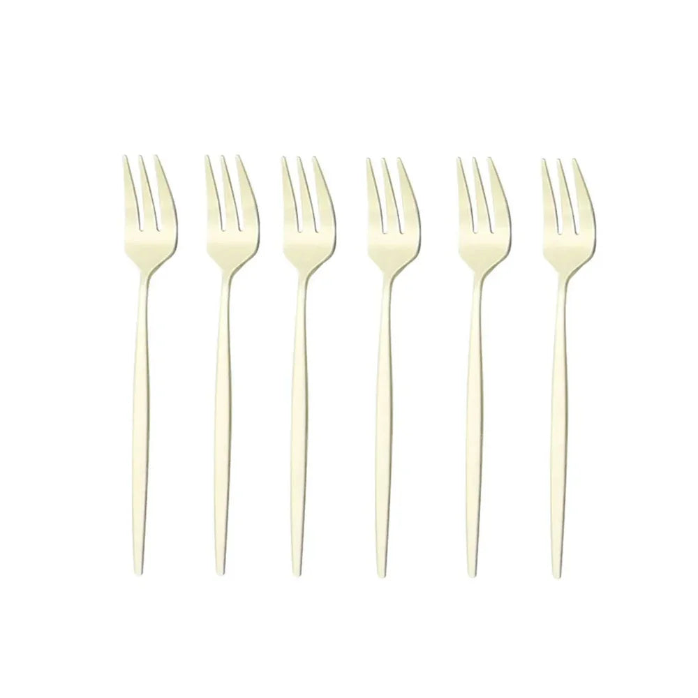 6Pcs Stainless Steel Matte Cake Fork Set &ndash; Elegant Gold Tableware Champagne