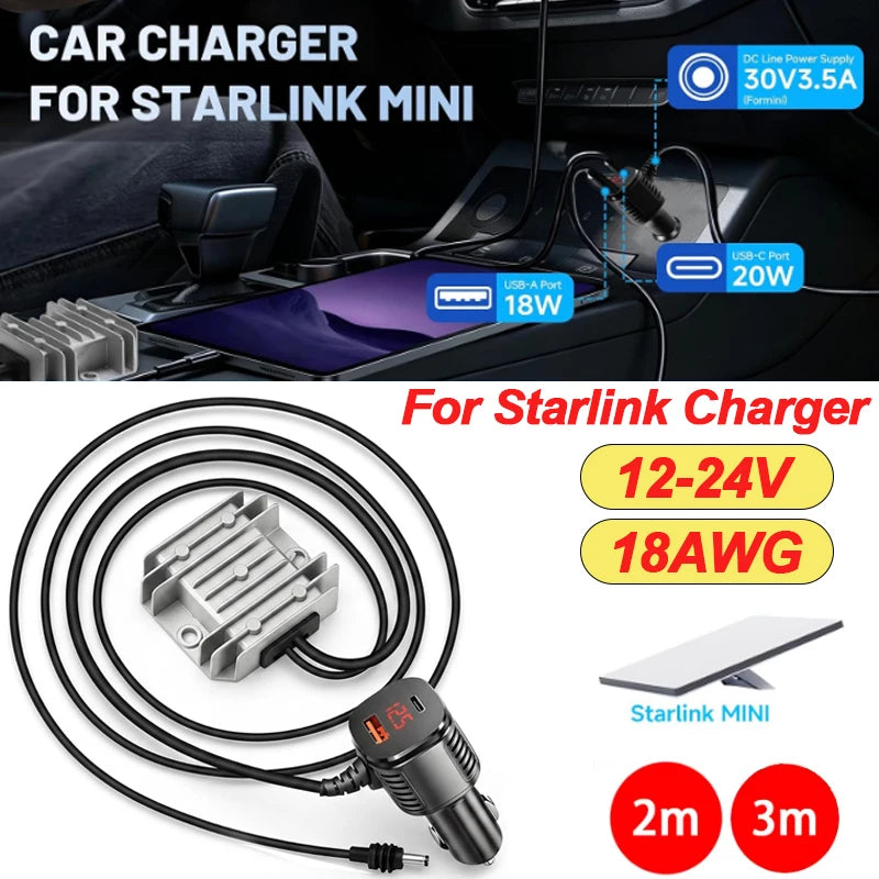 Starlink-autolader 12V 24V naar 30V 3.5A-adapter met digitaal display