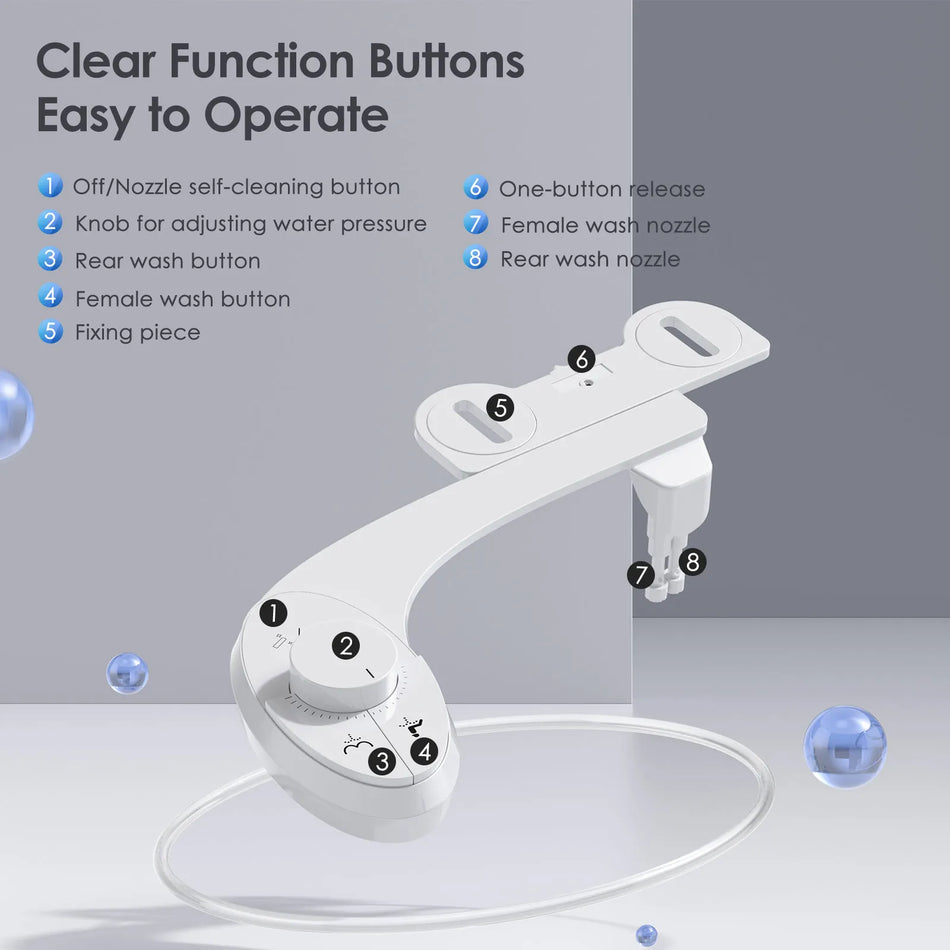 Icke elektrisk bidé för toalett med utdragbar dubbelmunstycke