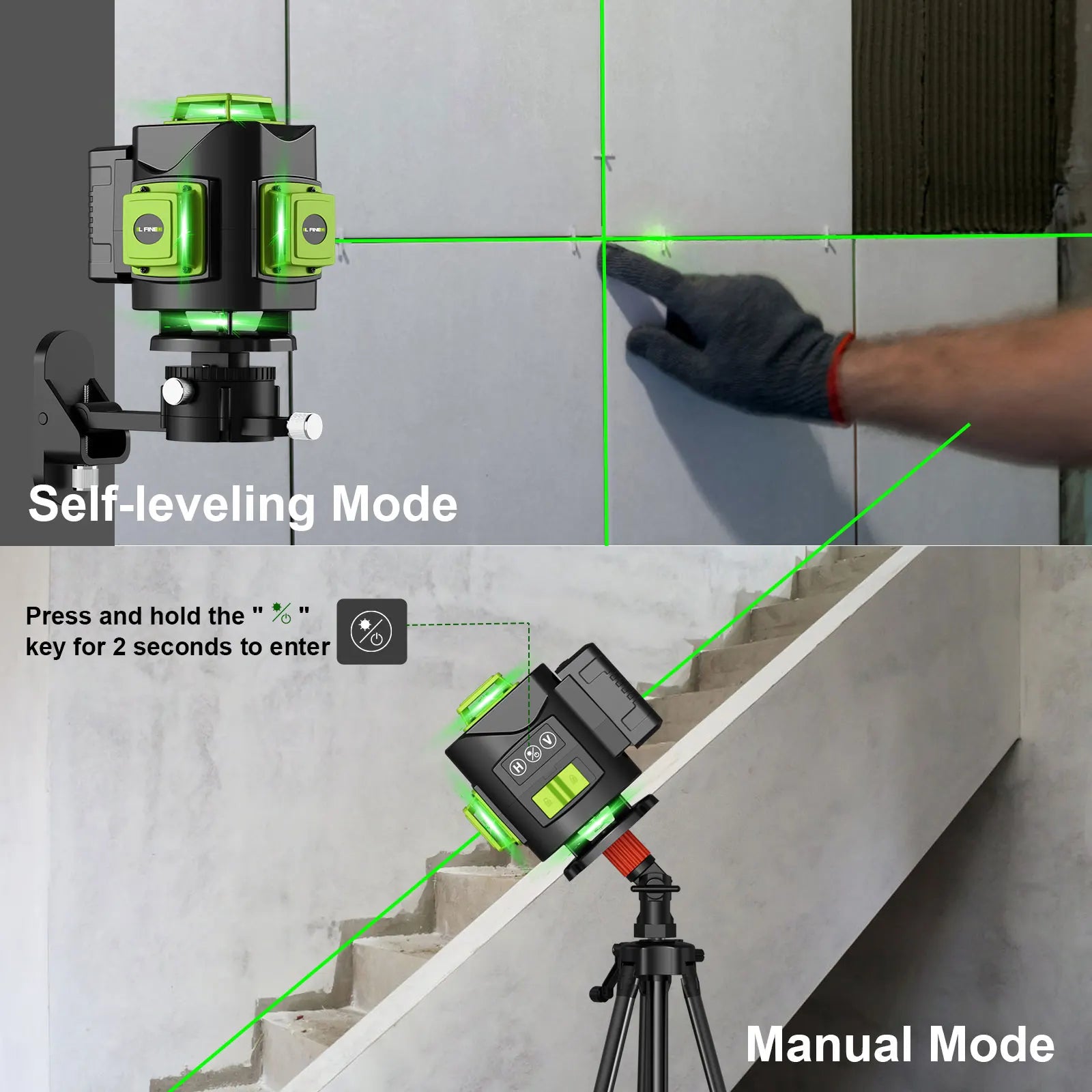 Lfine 4D 16 Lines Professional Laser Level with Tripod - 360&deg; Green Self-Leveling