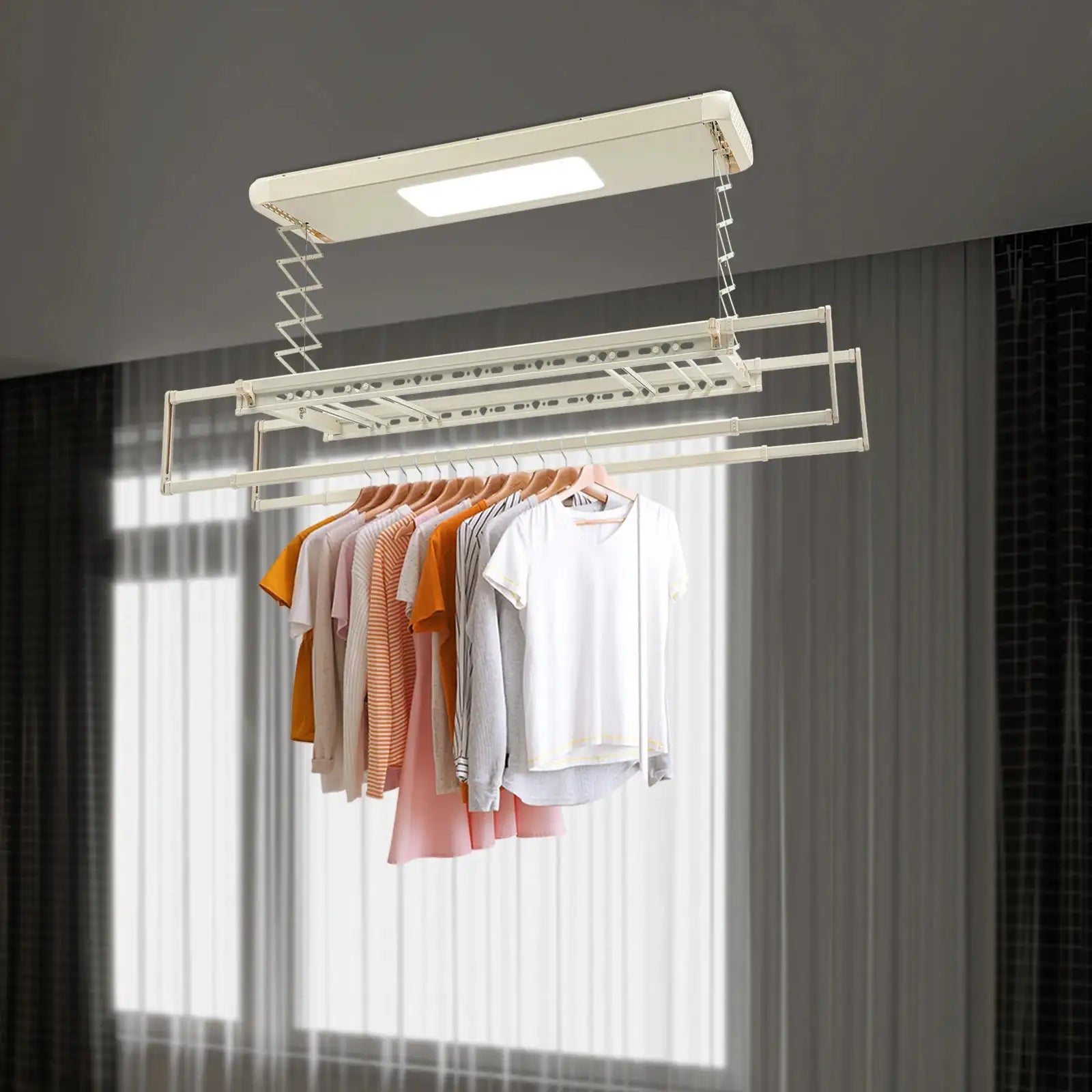 Electric Ceiling Mount Drying Rack &ndash; Remote LED Light