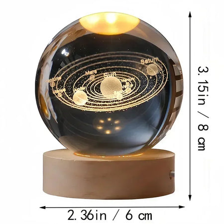 6cm 3D Crystal Ball &ndash; Wooden Base And Planet Earth Display