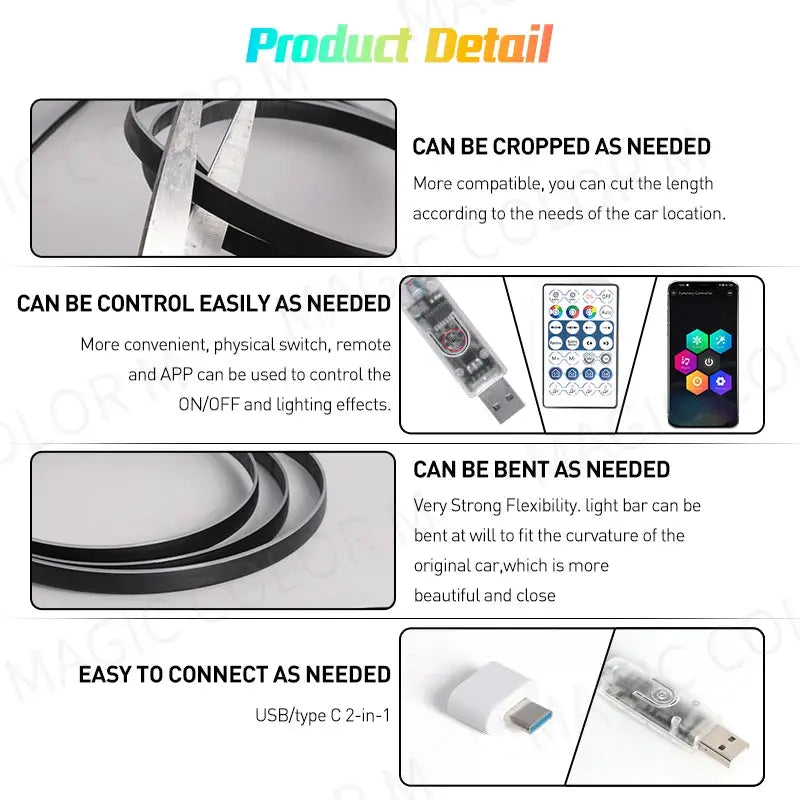 Vegetting 140cm Car Ambient Lights LED Interior RGB Symphony Atmosphere Lamp USB APP Control Remote for Tesla Model 3 Y S X by InterCyprus Trading Ltd