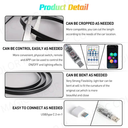 Vegetting 140cm Car Ambient Lights LED Interior RGB Symphony Atmosphere Lamp USB APP Control Remote for Tesla Model 3 Y S X by InterCyprus Trading Ltd