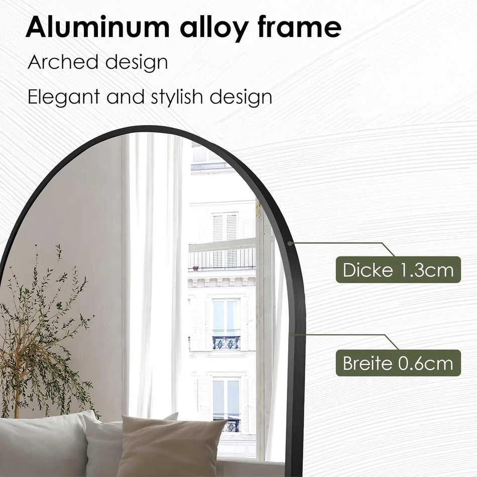 Espelho de Corpo Inteiro Arqueado 150x50cm com Estrutura de Alumínio
