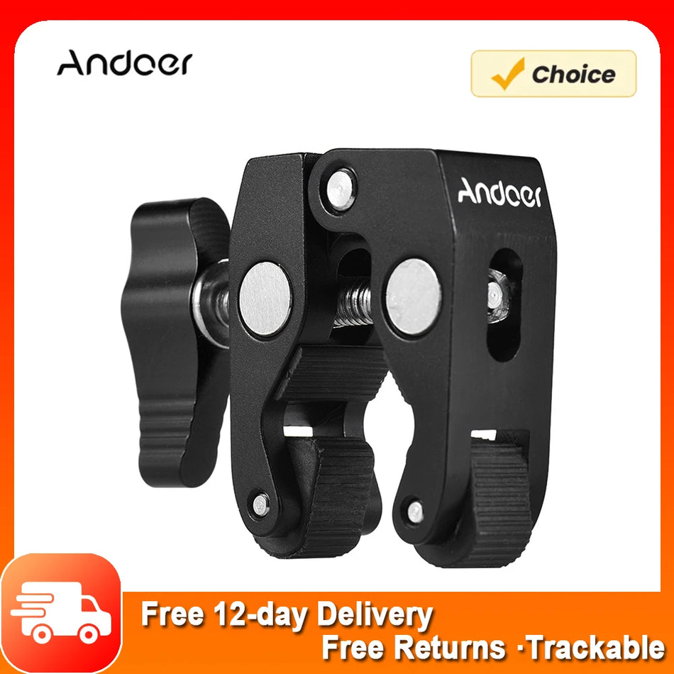 Andoer Crab Clamp With 1/4in And 3/8in Screw Holes Non Slip Stainless Steel