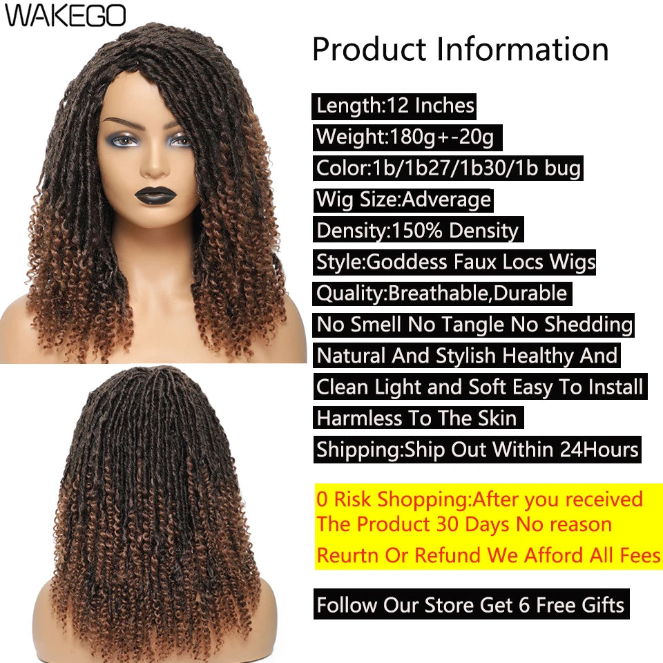 Wakego Goddess Faux Locs Short Dreadlock Wig with Curly Ends for All