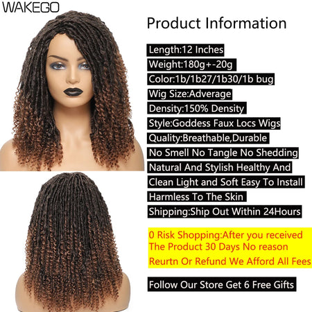 Wakego Goddess Faux Locs Short Dreadlock Wig with Curly Ends for All