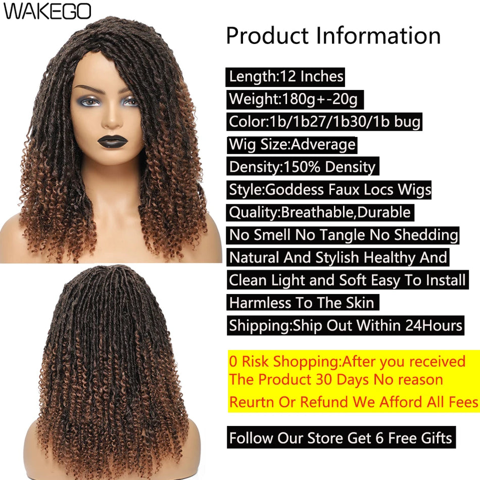 Wakego Goddess Faux Locs Short Dreadlock Wig with Curly Ends for All
