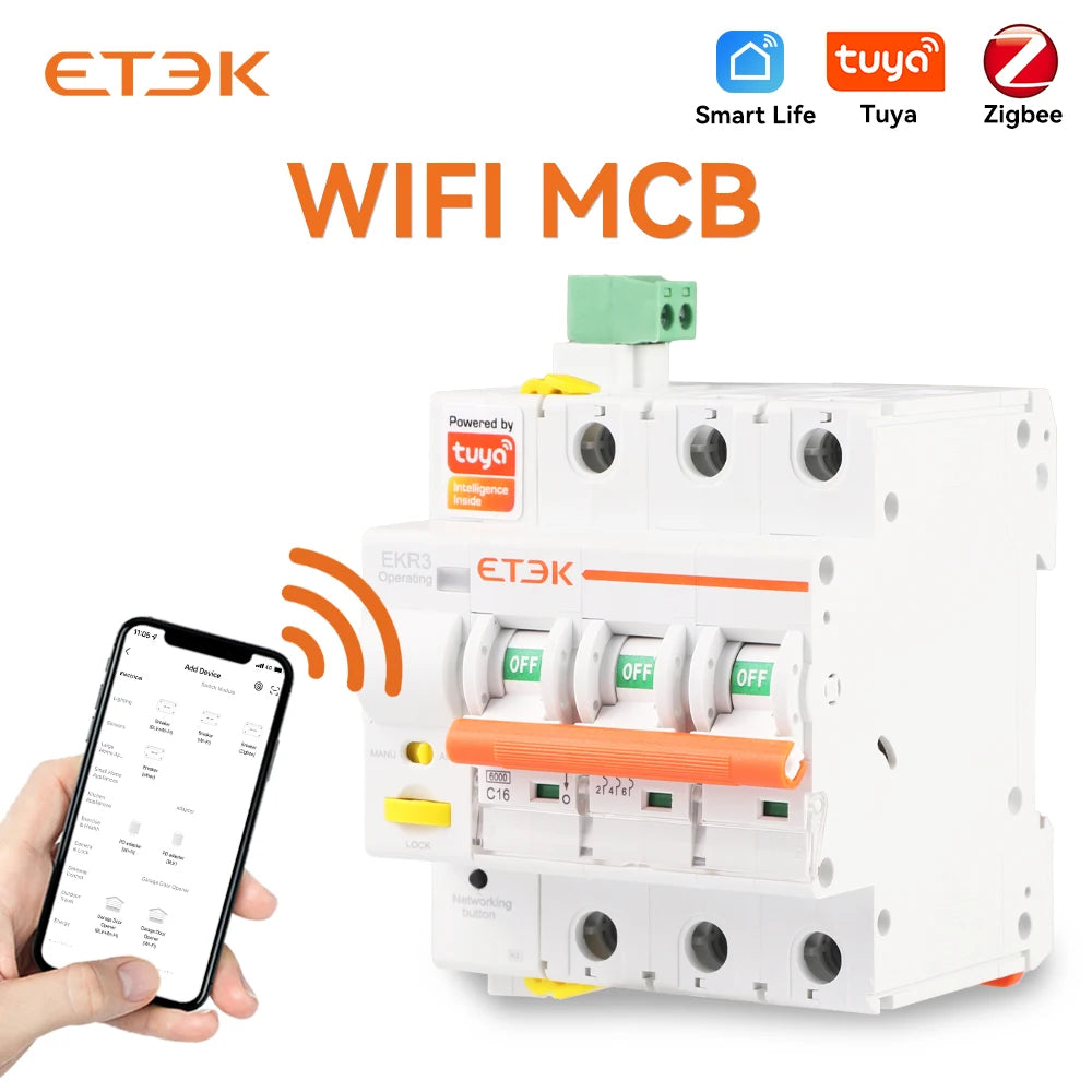 ETEK EKR3 WiFi Smart Circuit Breaker with Timed Control and Short Circuit Protection