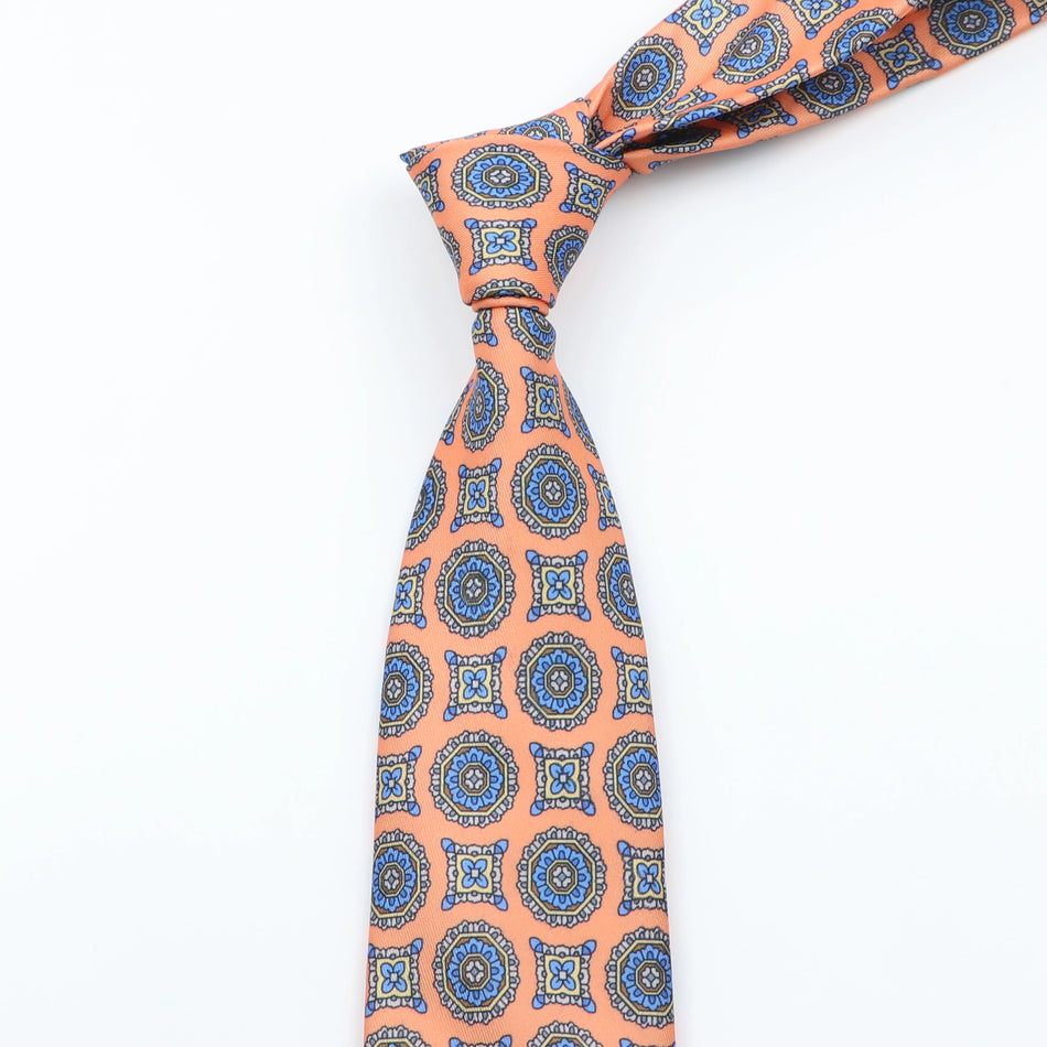 Men's Silk Necktie 7.5cm - Blue Green Orange Dot &amp; Floral Design