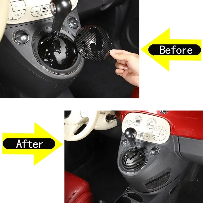 Capac cadru afișaj schimbător din fibră de carbon ABS pentru Fiat 500