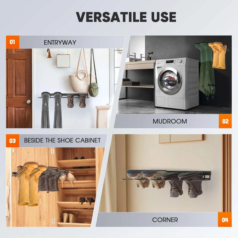 Suport pentru cizme de cauciuc montat pe perete pentru 4 perechi, suport metalic pentru interior