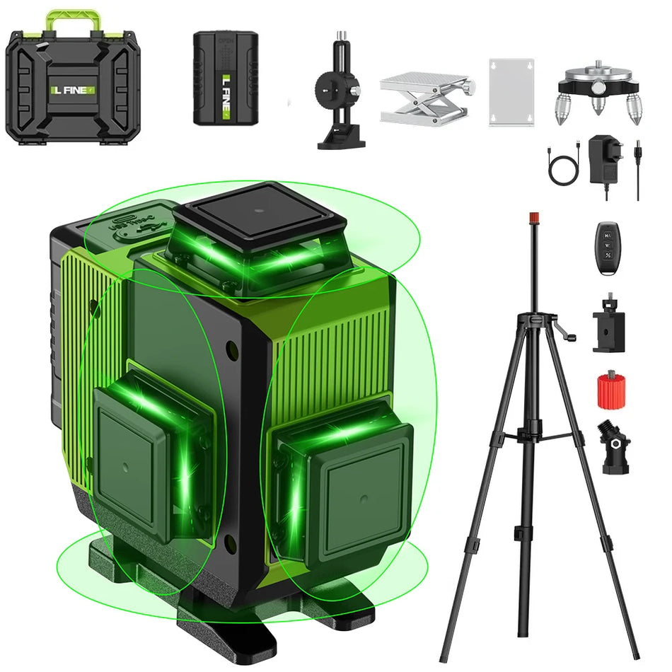 LFINE 4D 16 Lines Professional Green Laser Level with Tripod and Case