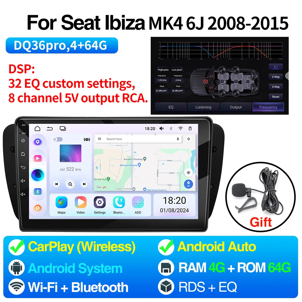 9Inch Car Radio Seat Ibiza MK4 6J - CarPlay Android Auto DQ36Pro