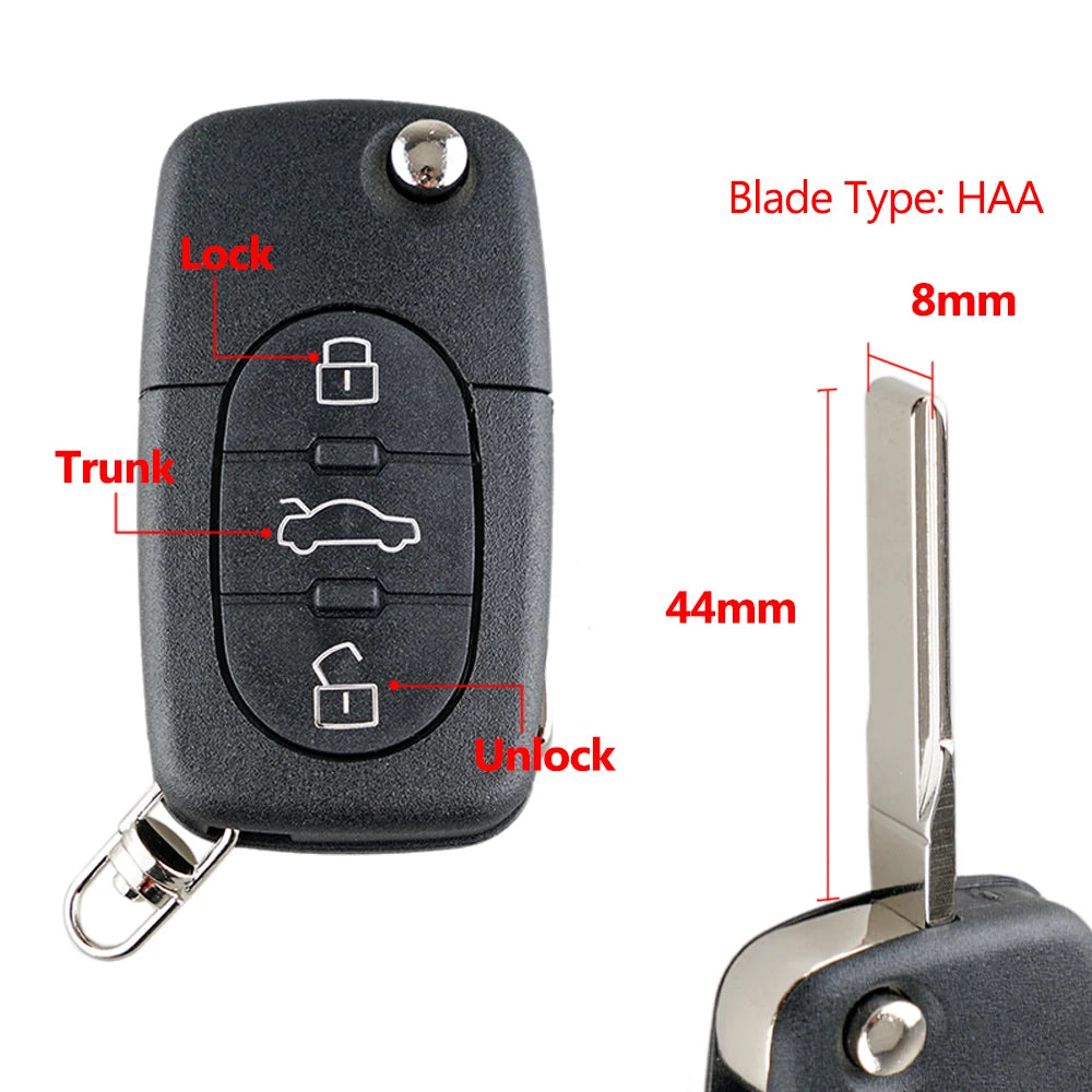 Replacement Key Shell Case for Audi A2 A3 A4 A6 A8 TT 1994-2006 - Blade Only, No Electronics