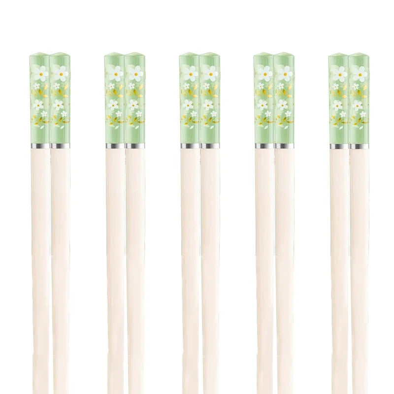 KNGZI 5 Pair Japanese Chopsticks &ndash; Eco-Friendly Reusable Design YH Green