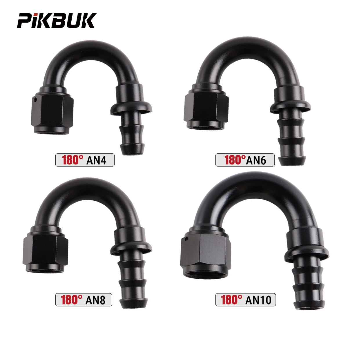 PIKBUK Universal AN4 6 8 10 12 Push-on Hose End Fittings Fuel Oil Cooler Hose Fitting 180 Degree Reusable Connection Adapter by InterCyprus Trading Ltd