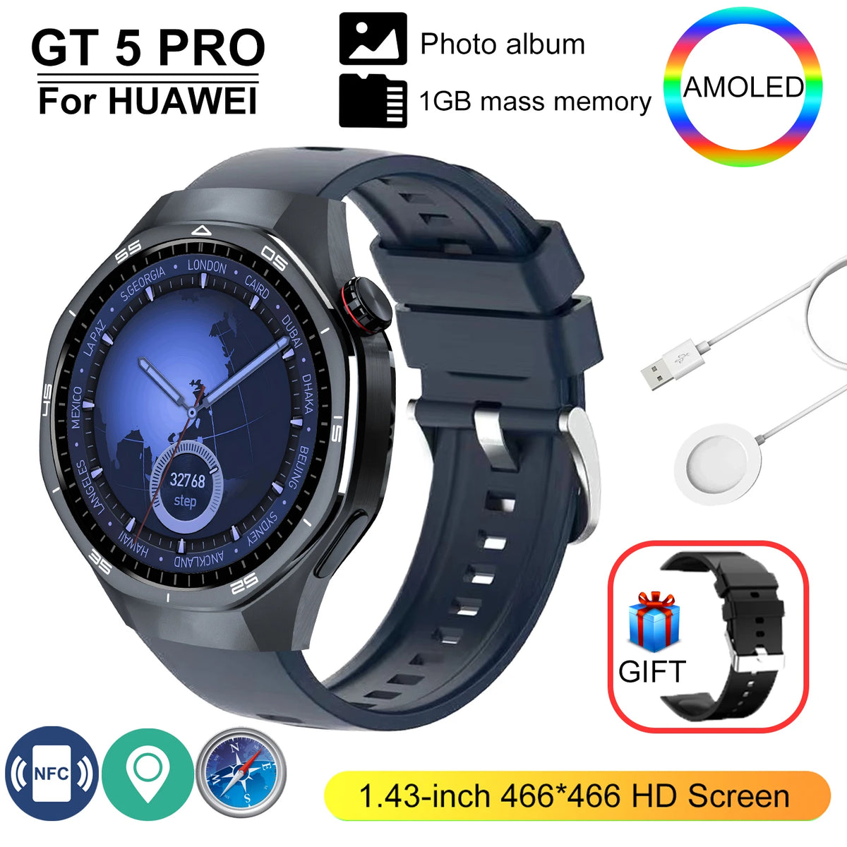 GT 5 Pro 2025 &ndash; 24h Blood Pressure Monitoring And NFC GPS Blue / NFC 400mAh