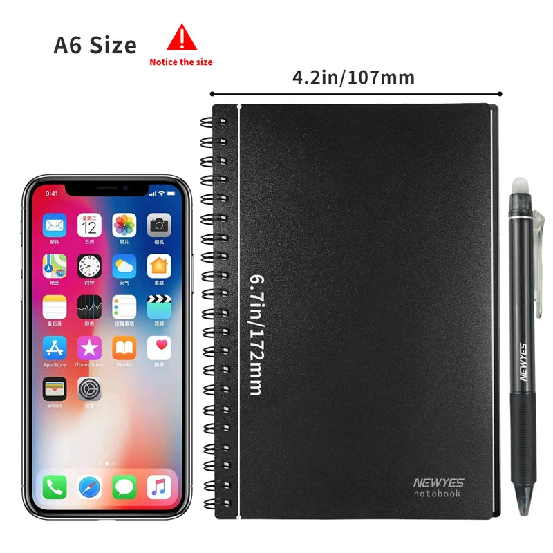 Reusable Notebook with Cloud Storage - Erasable, Waterproof, Smart Diary in A4/A5/A6 PP-A6 Small Size