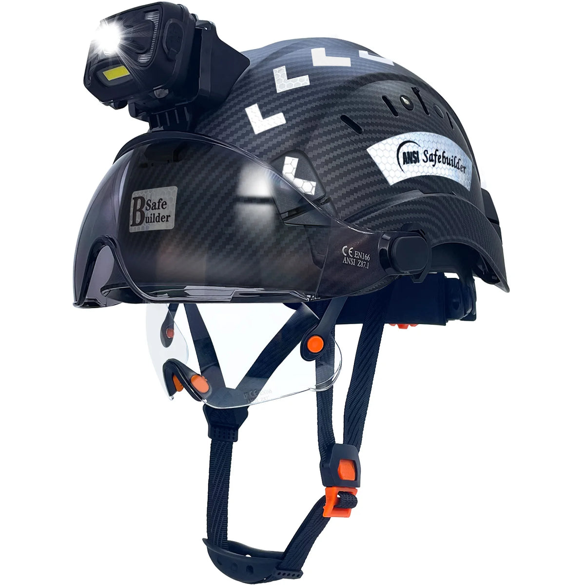 CR06 Safety Helmet With Visor Headlamp &ndash; Rechargeable Light 06 MTBlack CSV SHL01