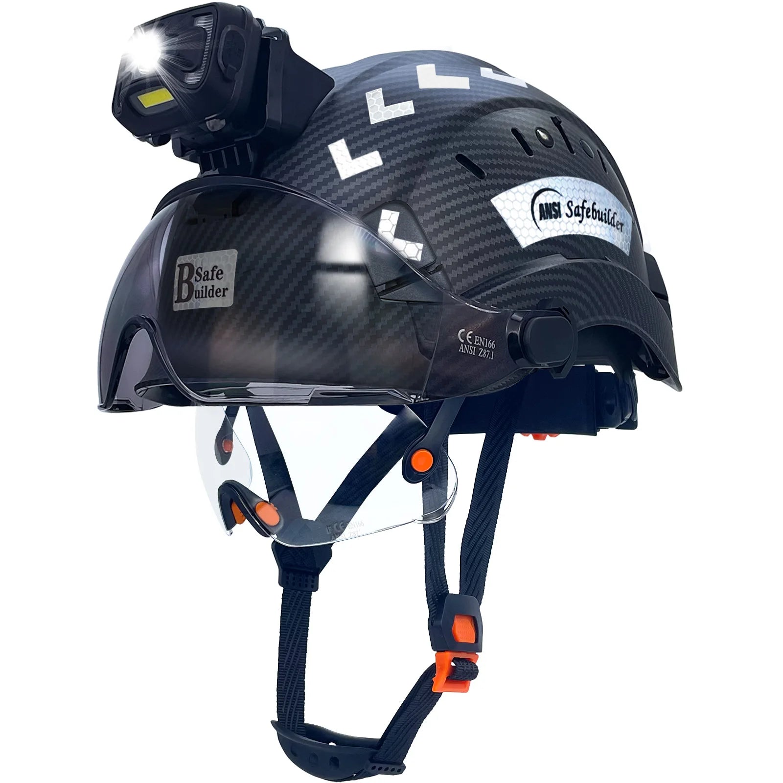 CR06 Safety Helmet With Visor Headlamp &ndash; Rechargeable Light 06 MTBlack CSV SHL01