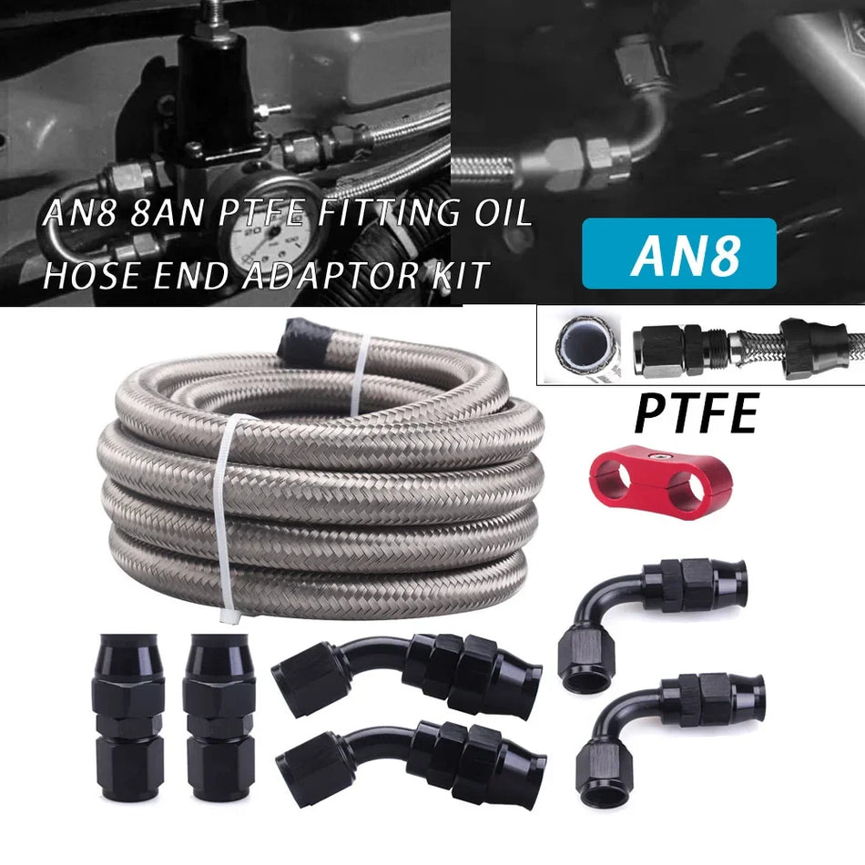 Tuyau de carburant en PTFE tressé en acier inoxydable AN8 3M avec kit de raccord, 8AN