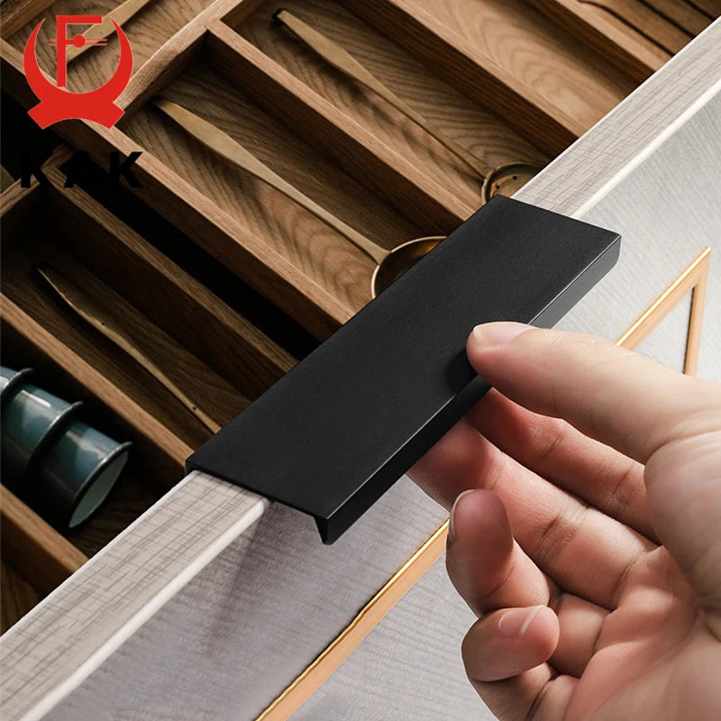 Скрытые ручки для шкафов KAK из цинкового сплава с матовой черной отделкой