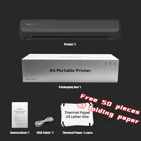 Portable A4 Thermal Printer &ndash; Bluetooth and App Connectivity 80C50 folding papers