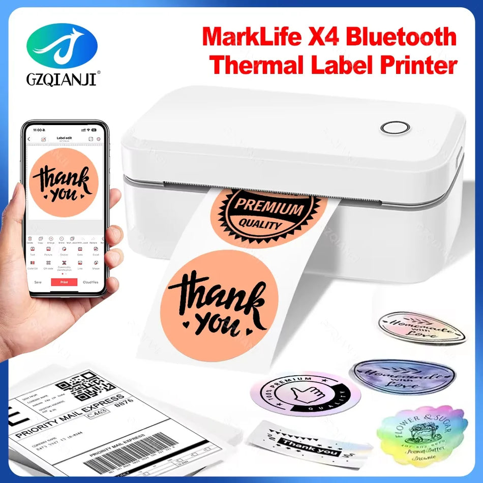 Bluetooth 110mm termiskā etiķešu printeris 4x6 collas iPhone, Android, Mac, Windows.