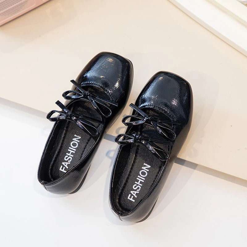 Girls' Classic Leather Ballet Flats with Bow-knot
