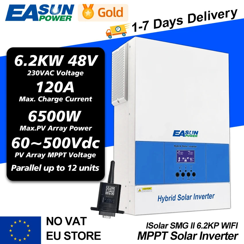 Easun 6kW Υβριδικός Ηλιακός Αντιστροφέας Εκτός Δικτύου 48V MPPT 120A