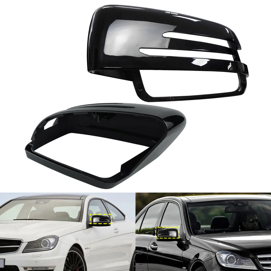 Juodos blizgios durų sparno veidrodžių dangteliai Mercedes Benz W221 W204 W246 W176 C218
