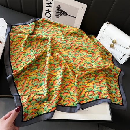 HVATILAWC 70X70cm Big Square Silk Scarf &ndash; Elegant Vintage Print Design